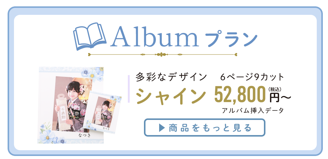 Albumプラン。多彩なデザインとページカット。シャイン 52,800円から。