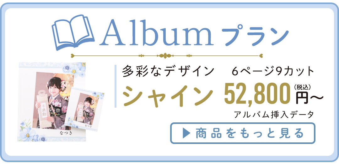 Albumプラン。多彩なデザインとページカット。シャイン 52,800円から。