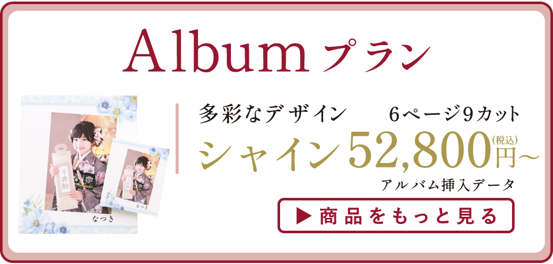 Albumプラン。多彩なデザインとページカット。シャイン 52,800円から。